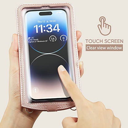 Small Crossbody Bag Cell Phone Purse for Women Men Leather Mini Shoulder Bag Wallet Case with Card Holder Slot Necklace Lanyard for All phones iPhone Samsung Google up to 7.3" Rose Gold - color: Rose Gold