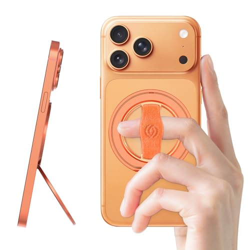 EWA MagOne 3rd Gen [Compatible with MagSafe] Phone Grip Stand with Finger Strap, Removable Magnetic Ring Holder Kickstand Loop for iPhone 17,16,15,14,13,12 Series (Cosmic Orange) - color: Cosmic Orange