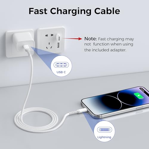 Basesailor USB C to Lightning Charger Cable 10FT with USB A Adapter - color: White, size: 10FT/3M