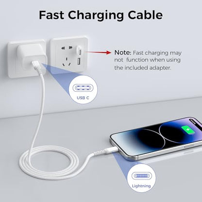 Basesailor USB C to Lightning Charger Cable 6.6FT with USB A Adapter - color: White, size: 6.6FT/2M