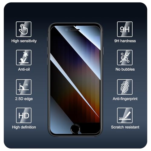 3-Pack Privacy Screen Protector for iPhone 6/6S/7/8/SE3/SE2022/SE2020, Anti-Spy Tempered Glass Film, Dark Private Black Protection, 9H Hardness, Anti-Scratch, Bubble Free - color: IP 6/6S/7/8/SE3/SE2022/SE2020 Black 3pcs
