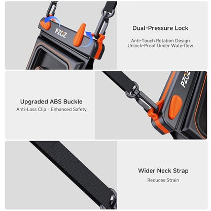 pzoz Waterproof Phone Pouch Universal Case Double Bag Easy Lock & Heavy Duty IPX8 for iPhone/Samsung/Airpods/Apple Watch/Cigarettes/lighters/Keys/Card Dry Protector Waterproof Storage Black-Orange