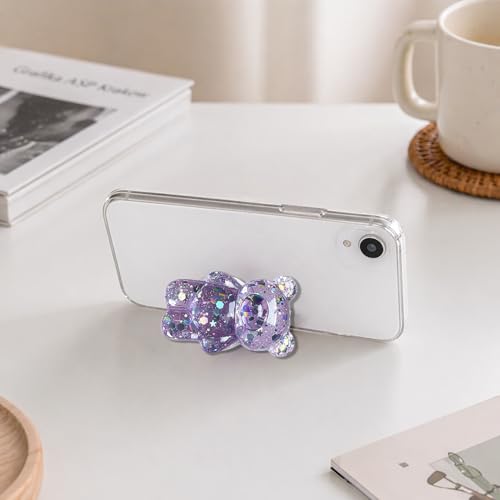 Lilac 3D Cute Bear Phone Grip, 1 Pc, Dual-use Design