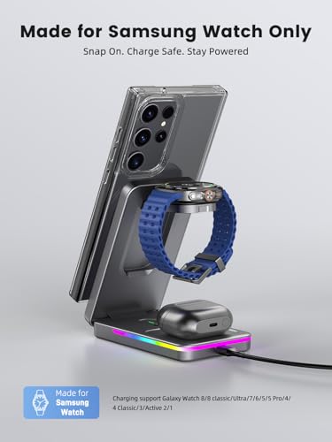 Magnetic Wireless Charger for Samsung, 3 in 1 Travel Charging Station - color: Grey