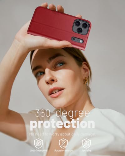 OCASE Compatible with iPhone 17 Pro Wallet Case, PU Leather Flip Folio Case with Card Holders RFID Blocking Kickstand [Shockproof TPU Inner Shell] Phone Cover 6.3 Inch 2025, Dark Red - color: Dark Red