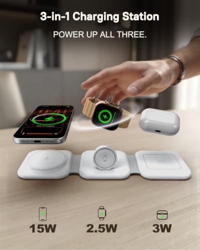 15W Magnetic Travel Charging Station, 3-in-1 Foldable MagSafe Charger - color: Forest Green