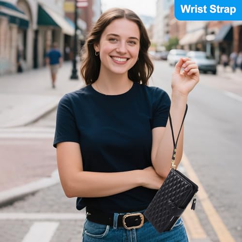 Harryshell 2 in 1 for iPhone 17 6.3 inch Wallet Case Magnetic Compatible with Magsafe RFID Blocking Card Holder Detachable Phone Cover Zipper Purse Kickstand Wrist Strap Men WomenQuilted Black - color: Quilted Black, size: iPhone 17