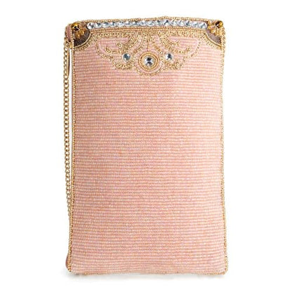 Mary Frances Crowned Jewel Beaded Crossbody Cell Phone Bag Clutch Novelty Purse with Removable Chain Strap, Pink