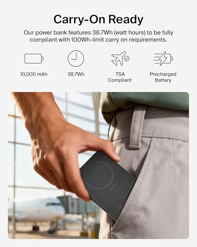 Belkin 10000mAh Qi2 15W Slim Magnetic Power Bank with USB C Cable - color: Black
