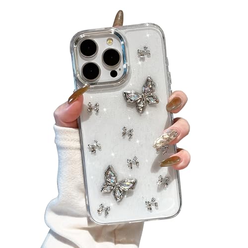 EYZUTAK Case for iPhone 12 Pro Max, Bling Glitter 3D Butterflies Bowknot Phone Case Cute Crystal Clear Bow Aesthetic Case Slim Soft Durable TPU Transparent Protective Cover for Women Girls - Butterfly - color: Butterfly, size: iPhone 12 Pro Max