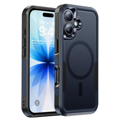 Magnetic for iPhone 16 Case Rugged Dual-Layer Shockproof Blue | Military-Grade Heavy Duty Protection, Fit for Magsafe, Matte Finish Scratch Resistant Anti-Fingerprint, Anti-Slip Phone Cover - color: Blue