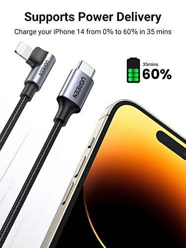 UGREEN MFi Certification Lightning Cable - 90 Degree USB C to Lightning Cable 3FT Compatible with iPhone 14/14 Pro/14 Pro Max, iPhone 13/12/11/X/XR/XS/8 Series, iPad, AirPods Pro - size: 3FT