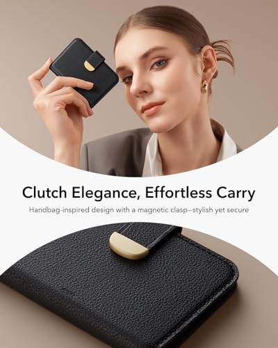 ESR Aura Clutch for MagSafe Wallet for Women, 5 Card Holder, RFID Blocking | MagSafe Sticker Included, Magnetic Wallet Stand for iPhone 17 Pro Max 17e 16 15 14 13 12 Series, Select Samsung Galaxy, Black - color: Black