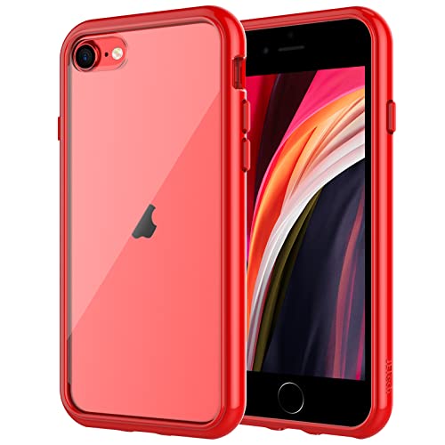 JETech Case for iPhone SE 3/2, iPhone 8/7, Anti-Yellowing, Red | Shockproof Protection, Scratch Resistant Hard PC Back, Durable Transparent TPU Bumper - color: Red