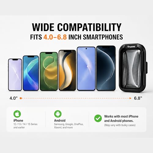 Motorcycle & Bicycle Handlebar Phone Mount Bag, Water-Resistant Phone Pouch with Touchscreen Window, 360° Rotating Clamp, Storage Pockets, Fits Universal 4.0-6.8 Inch Phones, Black