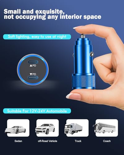 iPhone Car Charger Fast Charging,iPhone 17 Car Charger 2PACK Dual USBC Port - color: Blue 3FT
