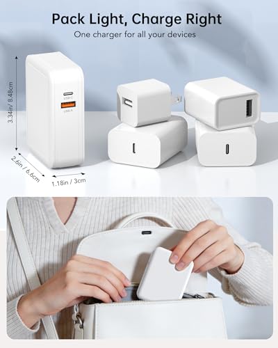 4-in-1 Retractable USB C Wall Charger, Fast Charging USB C &Lightning Cable - color: B-White
