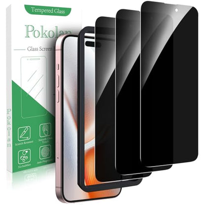 Pokolan 3 Pack Privacy Screen Protector for iPhone 16 Tempered Glass - size: iPhone 16