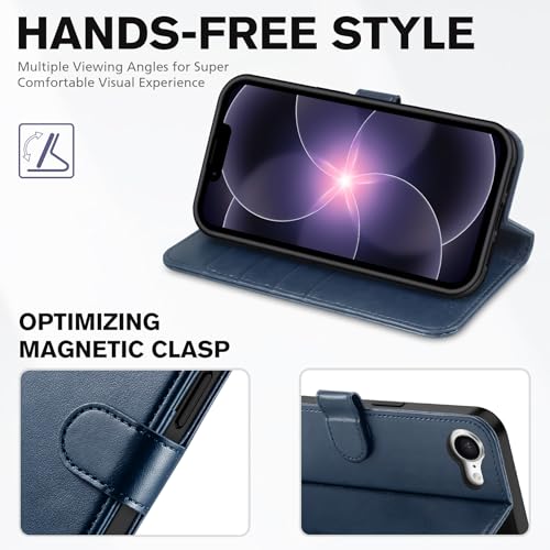 TUCCH Case Wallet for iPhone 17e 16e (6.1"), RFID Blocking Folio, Dark Blue | 4 Card Holders, Kickstand, PU Leather, Magnetic Closure, Shockproof TPU Shell, Protective Flip Cover - color: Dark Blue