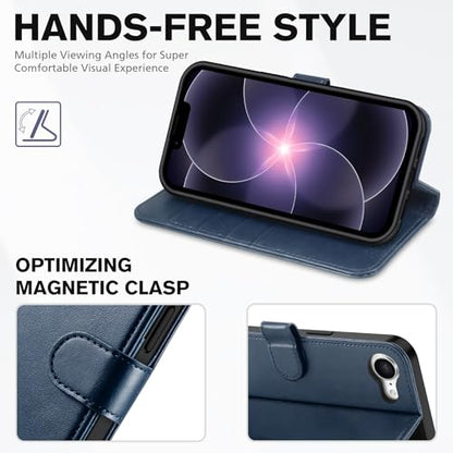 TUCCH Case Wallet for iPhone 17e 16e (6.1"), RFID Blocking Folio, Dark Blue | 4 Card Holders, Kickstand, PU Leather, Magnetic Closure, Shockproof TPU Shell, Protective Flip Cover - color: Dark Blue