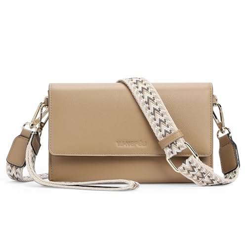 Small Crossbody Bags for Women RFID Vegan Leather Wristlet Phone Mini Purse Shoulder Handbag Wallet Travel Purse - color: Khaki