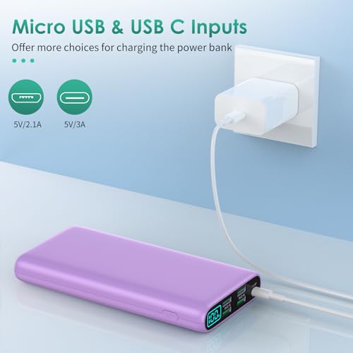 Portable Charger 38800mAh,LCD Display Power Bank,5 USB Outputs Battery Pack Backup, USB-C 3A in&Out Travel Essential Portable Phone Charger for iPhone 18/17/16/15/14 Pro,Android… - color: Purple
