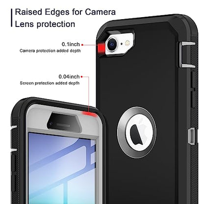 I-HONVA for iPhone SE 2022/2020 Case Built-in Screen Protector Shockproof Dust/Drop Proof 3 in 1 Full Body Rugged Heavy Duty Cover for Apple iPhone SE 3rd/2nd Gen 4.7,Black/Grey - color: Black/Grey