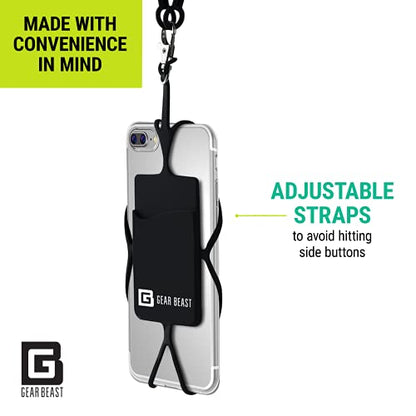 Gear Beast Cell Phone Lanyard - Universal Neck Phone Holder w/Card Pocket and Silicone Neck Strap (Black) - color: Black