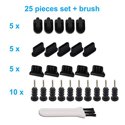 Multi Port Dust Plug Kit 25 Pieces for USB C, Lightning, Micro USB, 3.5mm