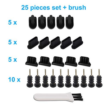 Multi Port Dust Plug Kit 25 Pieces for USB C, Lightning, Micro USB, 3.5mm