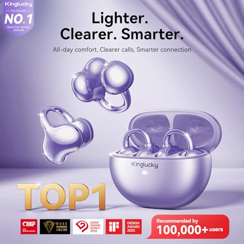 Kinglucky Upgraded Clip-On Earbuds, Open Ear Wireless Earbuds Bluetooth 6.0 - color: Purple