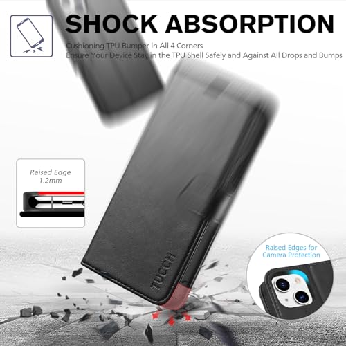 TUCCH Wallet Case for iPhone 13 (6.1") 2021, 3 Card Holders, Black | RFID Blocking, Viewing Stand, Shockproof TPU Shell, PU Leather, Magnetic Closure, Protective Folio Flip Cover - color: Black