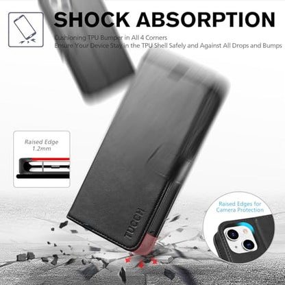 TUCCH Wallet Case for iPhone 13 (6.1") 2021, 3 Card Holders, Black | RFID Blocking, Viewing Stand, Shockproof TPU Shell, PU Leather, Magnetic Closure, Protective Folio Flip Cover - color: Black