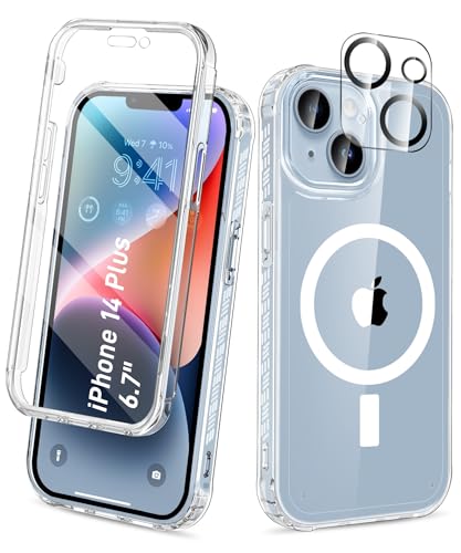 Magnetic for iPhone 14 Plus Case Built-in Screen Protector, Clear | with Camera Lens Protector, [Compatible with MagSafe] Full Body Phone Case, Protective Cover for iPhone 14Plus 6.7" - color: Clear, size: iPhone 14 Plus 6.7"