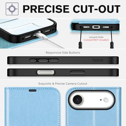 TUCCH Wallet Case for iPhone Air 6.5" 2025, 4 Card Slots, Pearly Light Blue | RFID Blocking, Viewing Stand, Shockproof TPU Shell, PU Leather, Magnetic Closure, Protective Folio Flip Cover - color: Pearly Light Blue