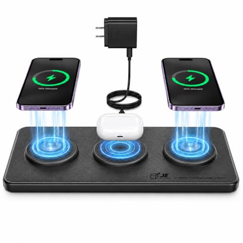 3 in 1 Magnetic Wireless Charger Pad for iPhone 17/16/15/14/13/12 Series, Fast Wireless Charging Station for AirPods 4/3/2 Pro, Raised Charging Pods Design, Magnetic Charging Mat with 24W Adapter