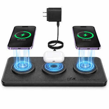 3 in 1 Magnetic Wireless Charger Pad for iPhone 17/16/15/14/13/12 Series, Fast Wireless Charging Station for AirPods 4/3/2 Pro, Raised Charging Pods Design, Magnetic Charging Mat with 24W Adapter