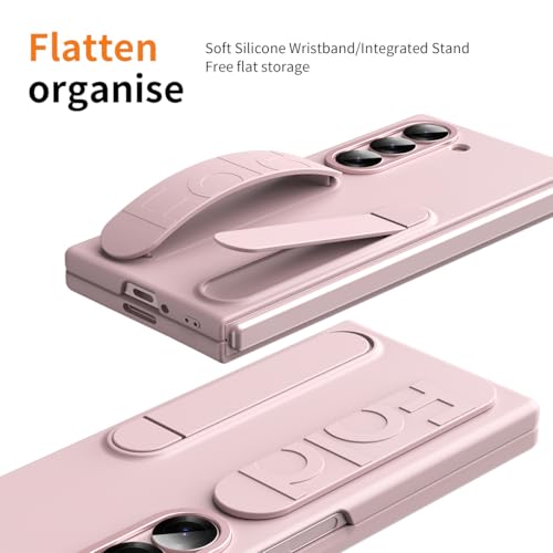 for Samsung Galaxy Z Fold 6 Protect Case with Wristband Stand,Bulit-in Screen & Lens Protection Shockproof Full Body Drop Fall Protection.(Pink) - color: Pink