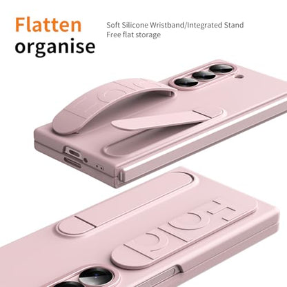 for Samsung Galaxy Z Fold 6 Protect Case with Wristband Stand,Bulit-in Screen & Lens Protection Shockproof Full Body Drop Fall Protection.(Pink) - color: Pink