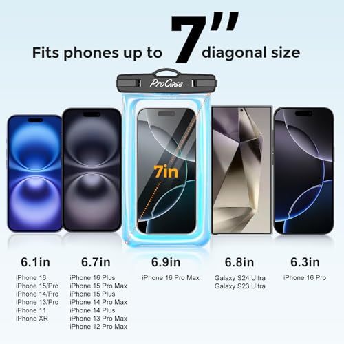 ProCase 2 Pack Floating Waterproof Phone Pouch, IPX8 Dry Bag for 7" Phones | Fits iPhone 17/16/15/14, Galaxy S24/S23 & Pixel 8/7. Touchscreen Waterproof Pouch for Swimming, Diving & Snow -Sparkle - color: Sparkle