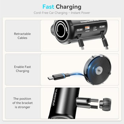 PLDHPRO Multi Port Car Headrest Retractable Charger 4 in 1 Charging Station Dock for Lfyt Turo Ride Share Customers, Vehicle Backseat Accessories for Driver Fit Galaxy, iPhone, Andriod Devices - size: 4 IN 1-with Car Charger