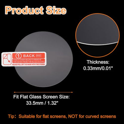 HARFINGTON 4pcs Watch Glass Screen Protector 33.5mm 9H Tempered Glass HD Clear Curved Edge Anti-Scratch Waterproof Round Smart Watch Dial Crystal Face Protective Film with Accessories - size: 33.5mm
