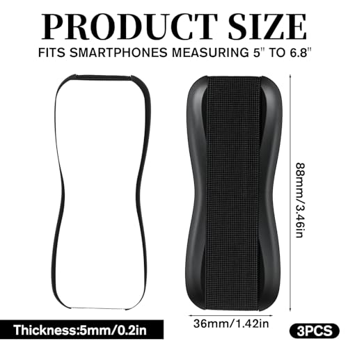 Phone Case Finger Strap, 3 Pack Black Phone Grip Strap, Universal Elastic Phones Grips for Back of Phones, Lightweight Portable Smartphone Case Holder for Most Smartphones Cases