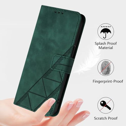 Faux Leather Flip Wallet Case for Motorola Moto G75, YBS Green | Card Slots Storage, Magnetic Closure, Hands-Free Kickstand, RFID Blocking, Precise Cutouts - color: Dark Green