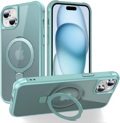 CHAOFEnG Magnetic Compatible with iPhone 15 Case with Stand [Military Grade Drop Tested][Compatible with Magnet] Ring Translucent Slim Hard Back Soft Edge, Teal Green - color: Teal Green, size: iPhone 15