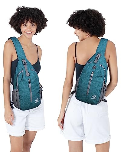 WATERFLY Crossbody Sling Backpack Sling Bag Travel Hiking Chest Bag Daypack | Additional Triangular Strap,Skin-Friendly Shoulder Strap,,Multi-compartment storage,Water-resistant,Breathable back pad - color: Peacock Blue(other Style)