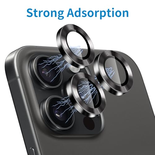 Designed for iPhone 16 Pro and 16 Pro Max Camera Lens Protector, Metal Lens Cover 9H Tempered Glass Camera Cover Anti Scratch Shockproof Screen Protector - color: Black