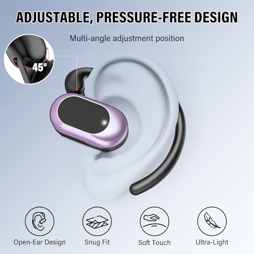 Open Ear Headphones, NEW Over Ear Earbuds with 4 ENC Noise-Canceling Mic - color: Black Purple