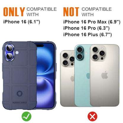 Rugged Shield 8ft Drop Proof TPU Thick Armor Tactical Protective Case Compatible with iPhone 16 (6.1 inches) - Navy Blue - color: Navy Blue, size: iPhone 16