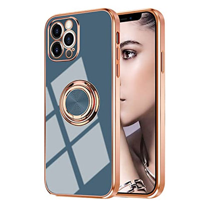 iPhone 12 Pro Max Ring Holder Case - 360 Degree Rotation Kickstand, Shiny Plating Rose Gold Edge, Magnetic Car Mount Compatible, Slim Soft Tpu for Women Girls, 6.7 Inch Gray - color: Gray, size: iPhone 12 Pro Max